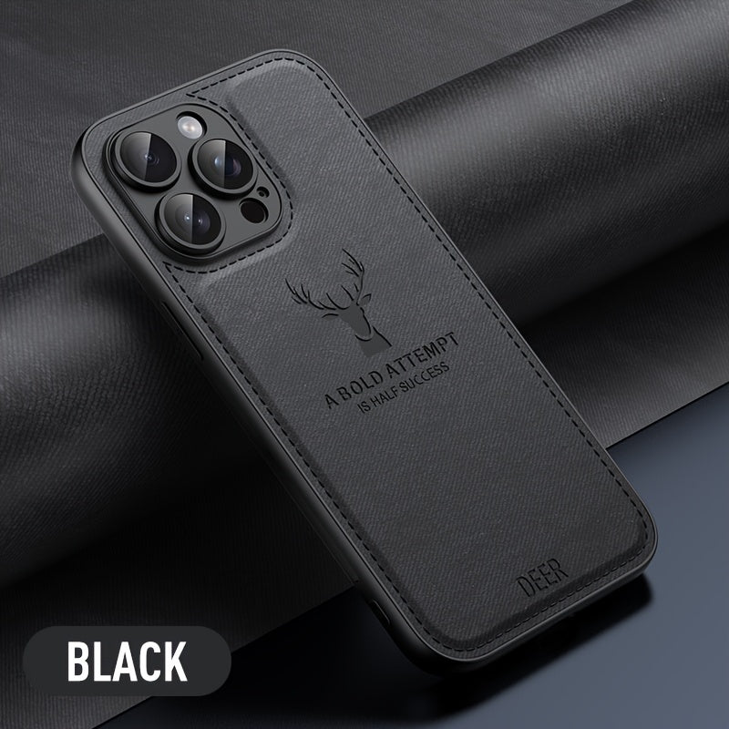 Faux Leather Deer Head Phone Case for iPhone Shockproof Slim Drop Resistant