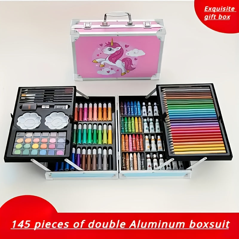 145-Piece Watercolor Paintbrush Set with Double-Layer Aluminum Box for Artists and Gift