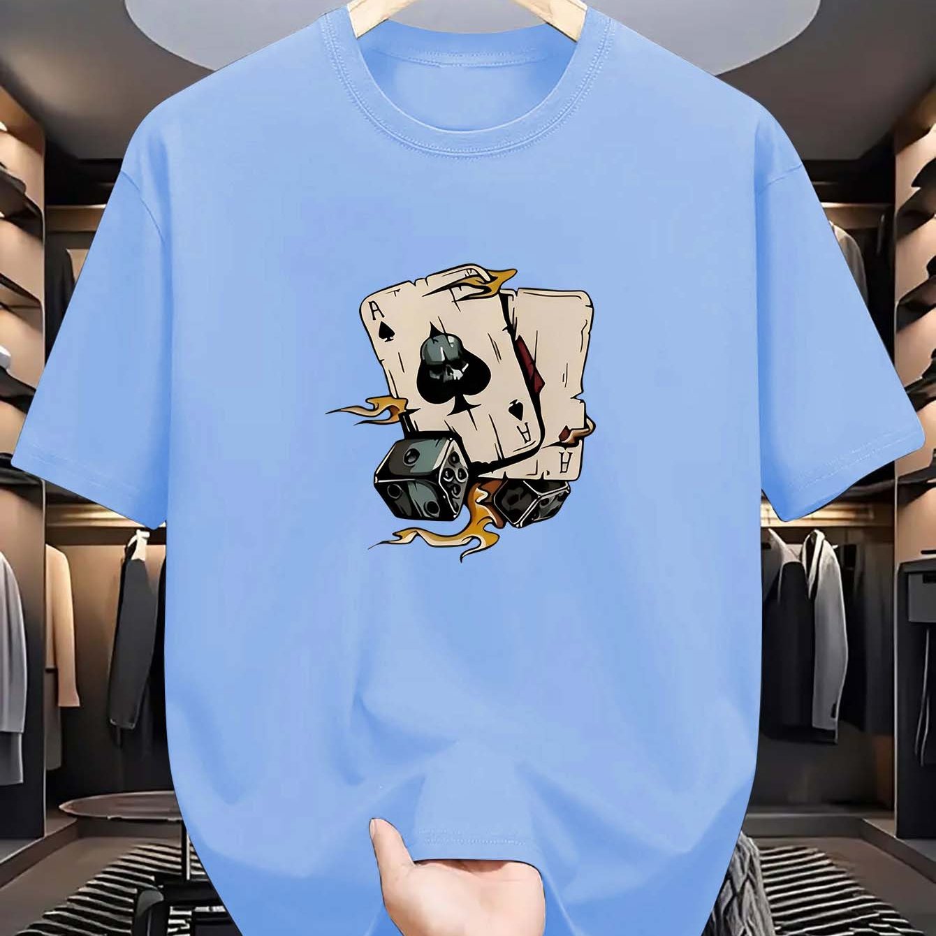 Erkaklar uchun Spades printli futbolka, 100% polyester, yumshoq bo'yin, cho'ziluvchan, yozgi moda, qisqa yeng, oddiy kesim, 180gsm mato.