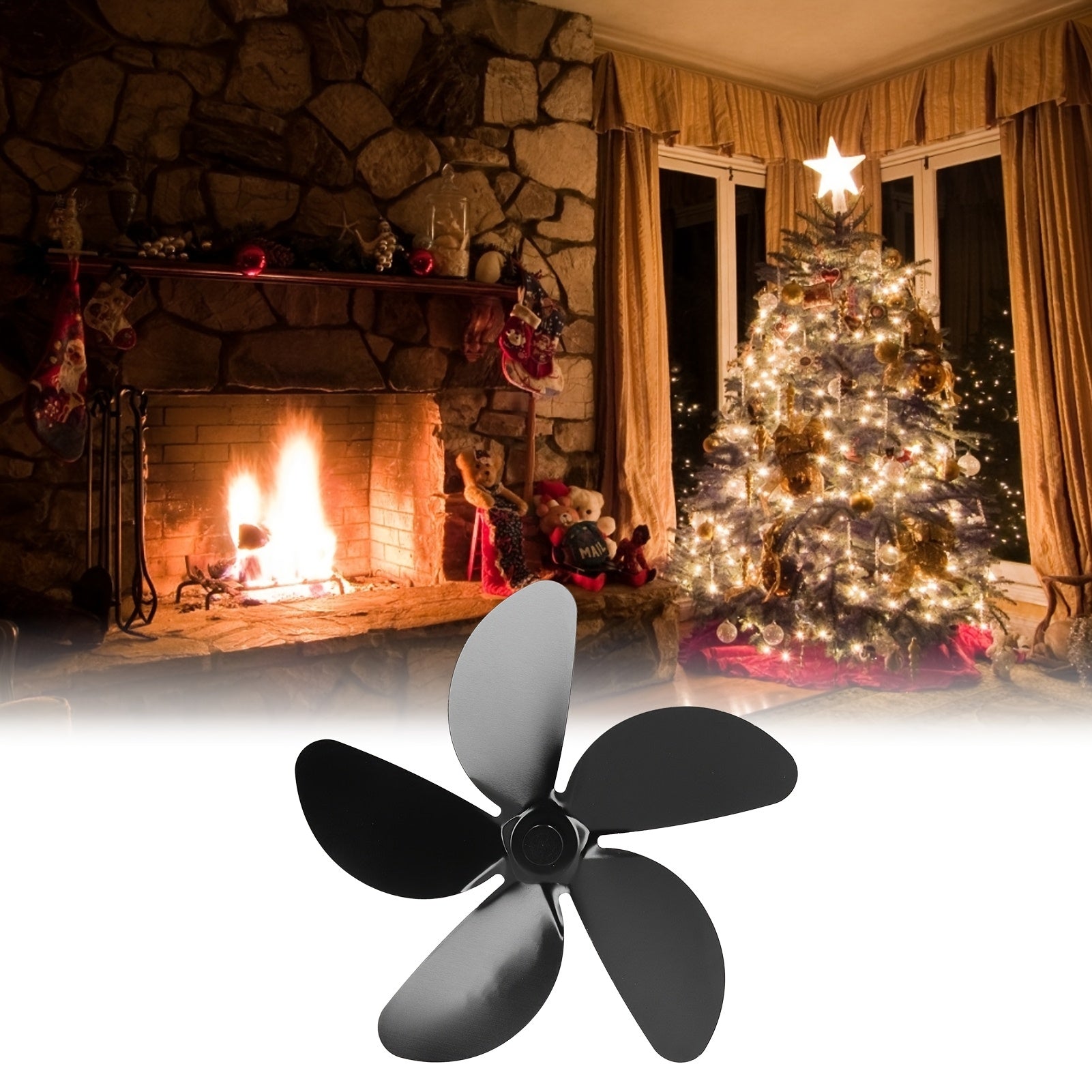 Set of 5 Black Aluminum Alloy Blades for Fireplace Fan, Heat Distribution, Easy Install