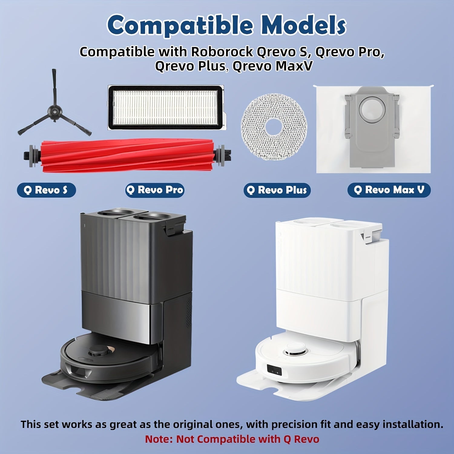 28-Piece Vacuum Cleaner Replacement Parts Kit for Roborock Qrevo Series Includes Brushes Filters Mop Pads