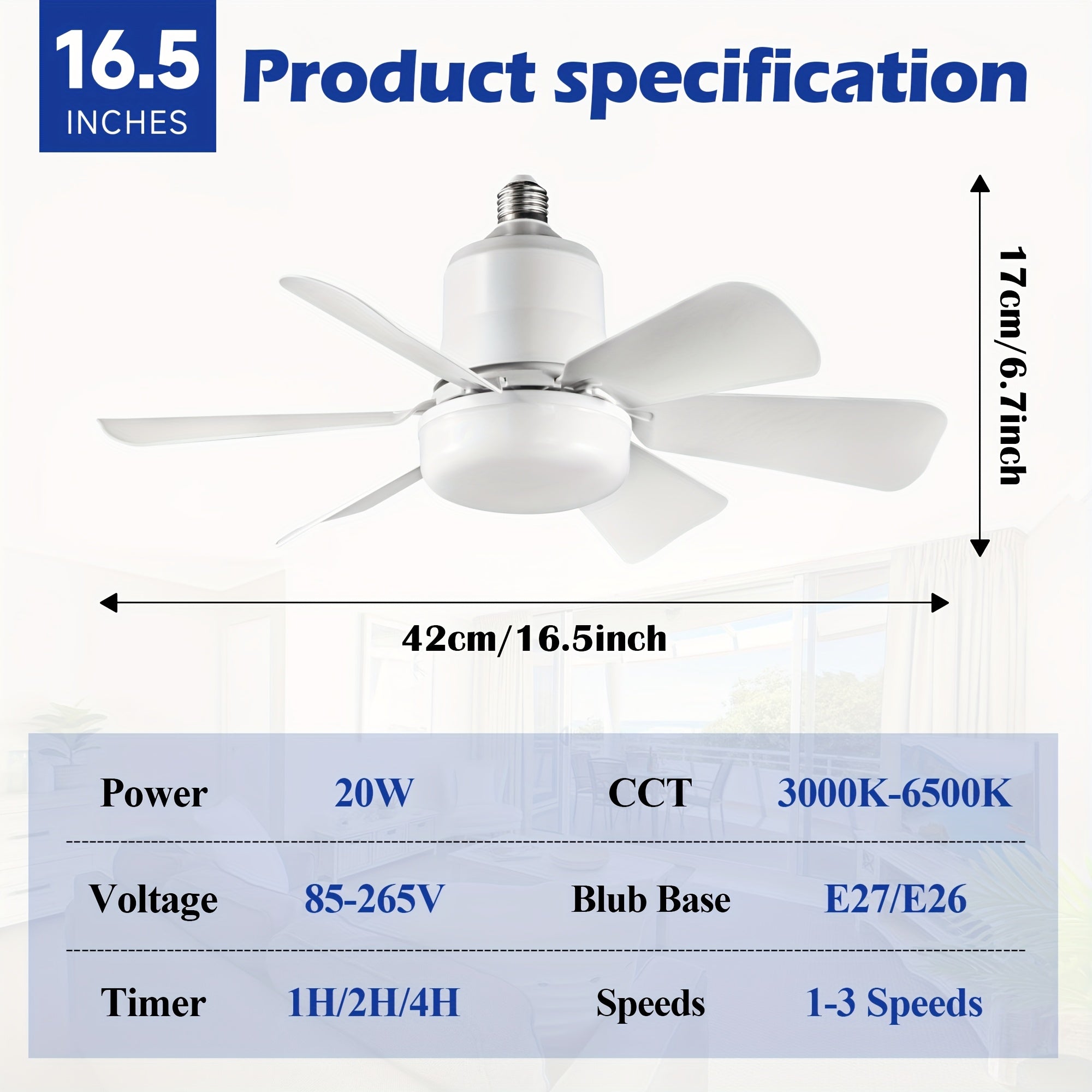 Ceiling Fan with Light and Remote 3 Speeds 3 Colors Adjustable LED Indoor