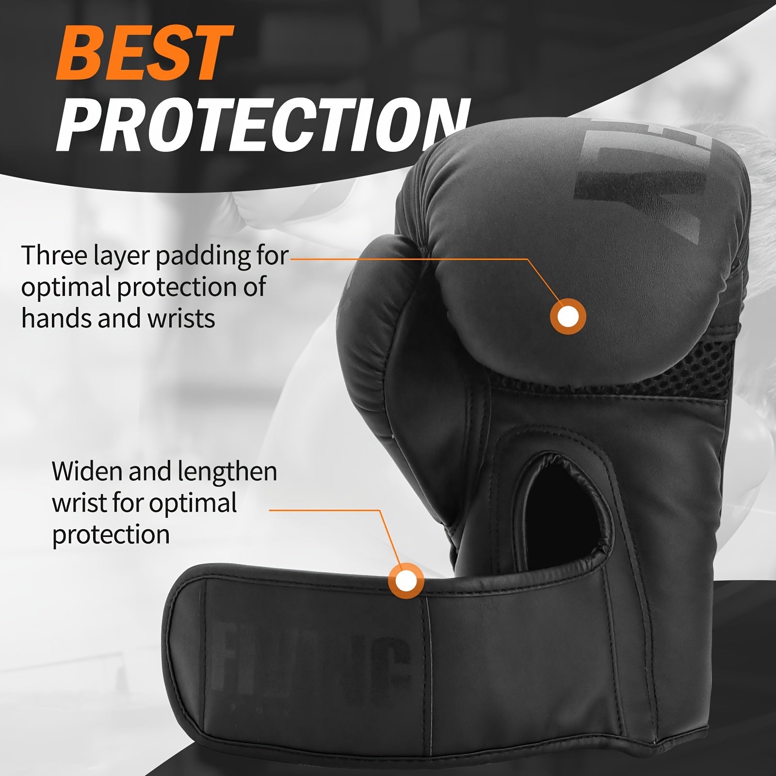 Faux Leather Boxing Gloves 10-16 oz for Muay Thai MMA Training Black