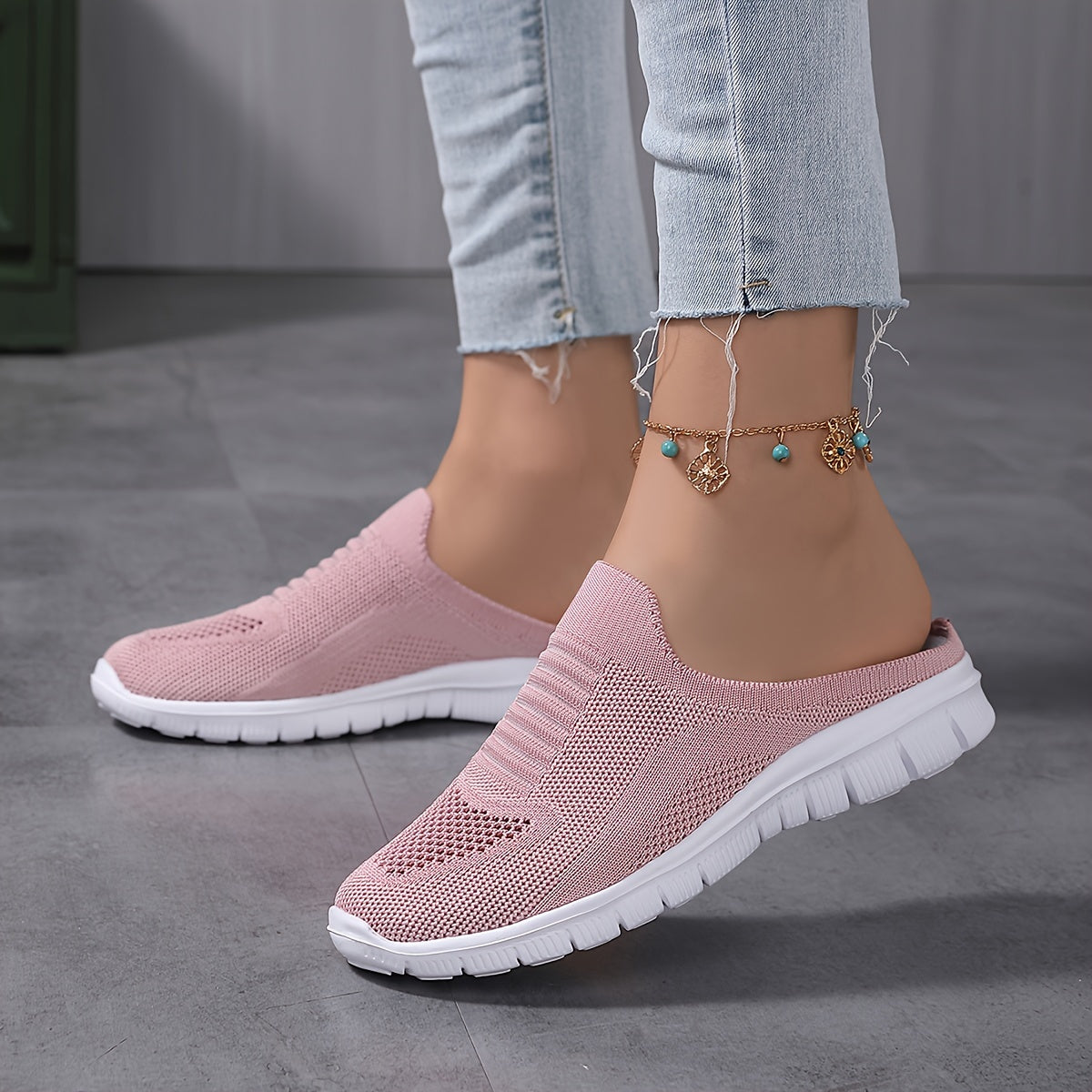 Women's Breathable Knit Mule Sneakers Casual Slip-On Lightweght Outdoor Shoes