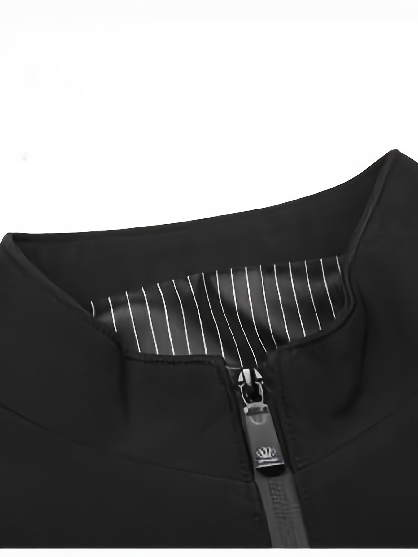 Erkaklar uchun qora polyesterdan tayyorlangan tasodifiy ish jakketi, turli xil fermuarli detallar bilan - mashinada yuvish mumkin, bahor va kuz uchun mukammal