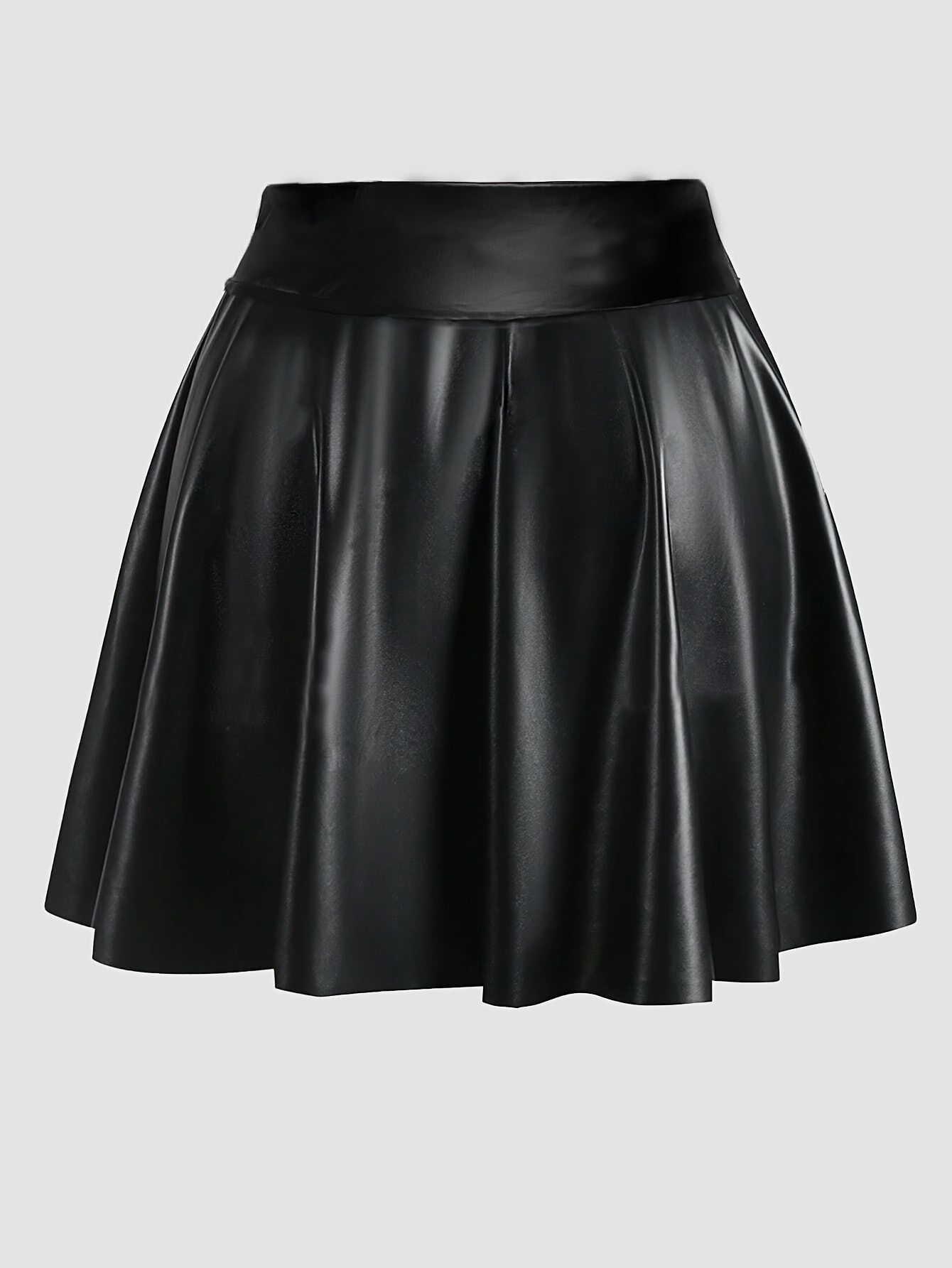 Plus Size Women's Faux Leather High-Waist A-Line Skirt with Shorts Maroon