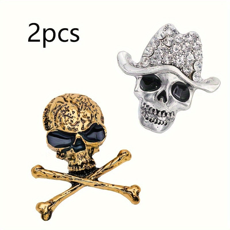 Брошь-череп на Хэллоуин для одежды, праздничный аксессуар в золотом и серебряном цвете