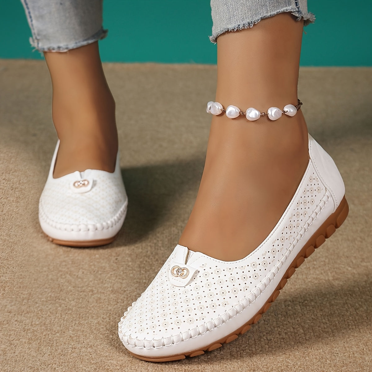 Women's Slip-On Loafers with TPR Sole and Metallic Accents