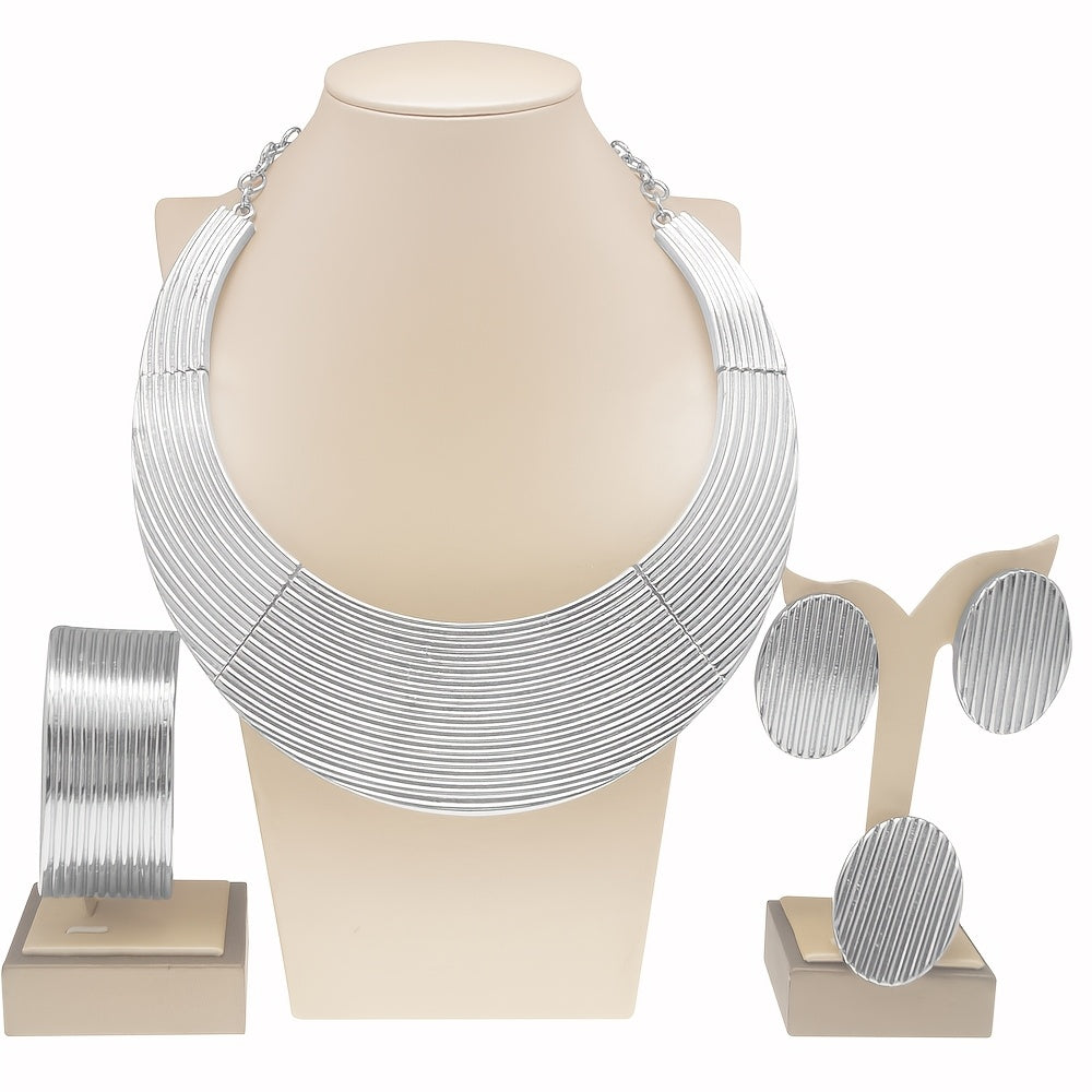 Women's Gold Plated Jewelry Set with Large Round Necklace Minimalist Elegant Gift