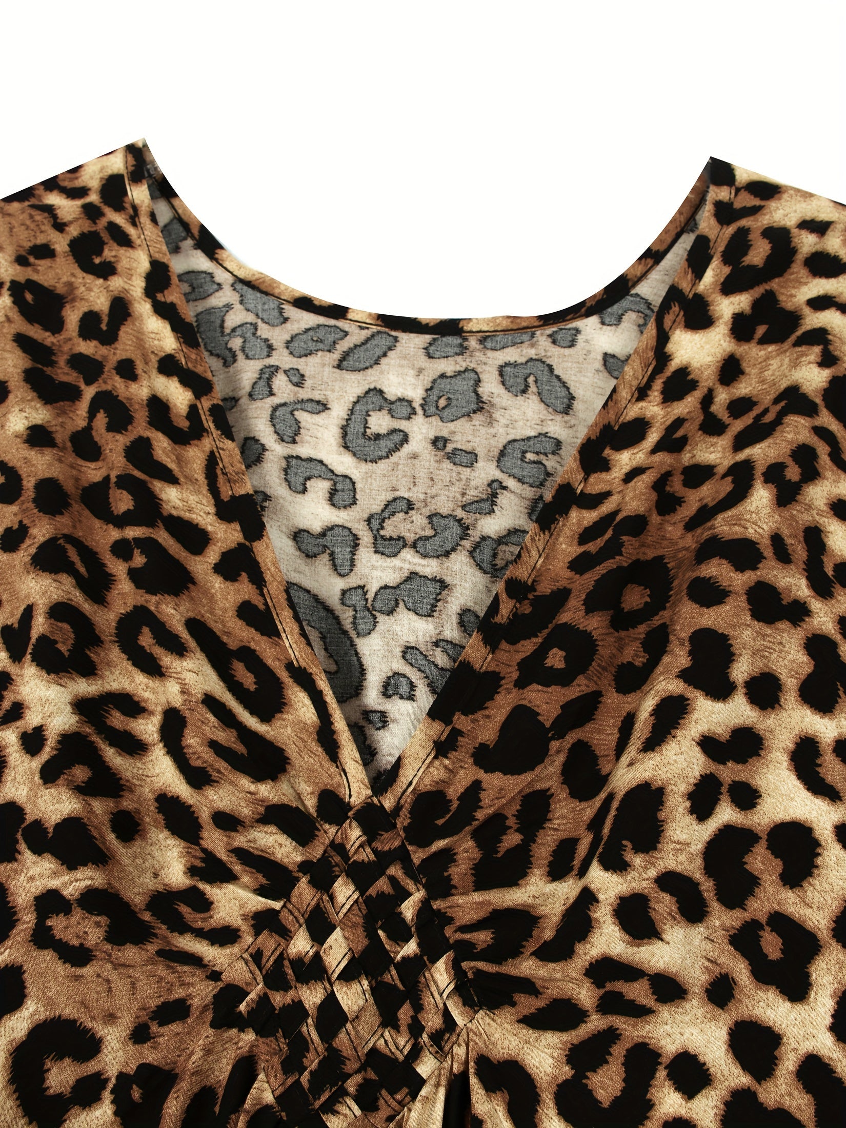 Women's Plus Size Leopard Print Kaftan Dress V-Neck Bat Sleeve Side Slit Viscose