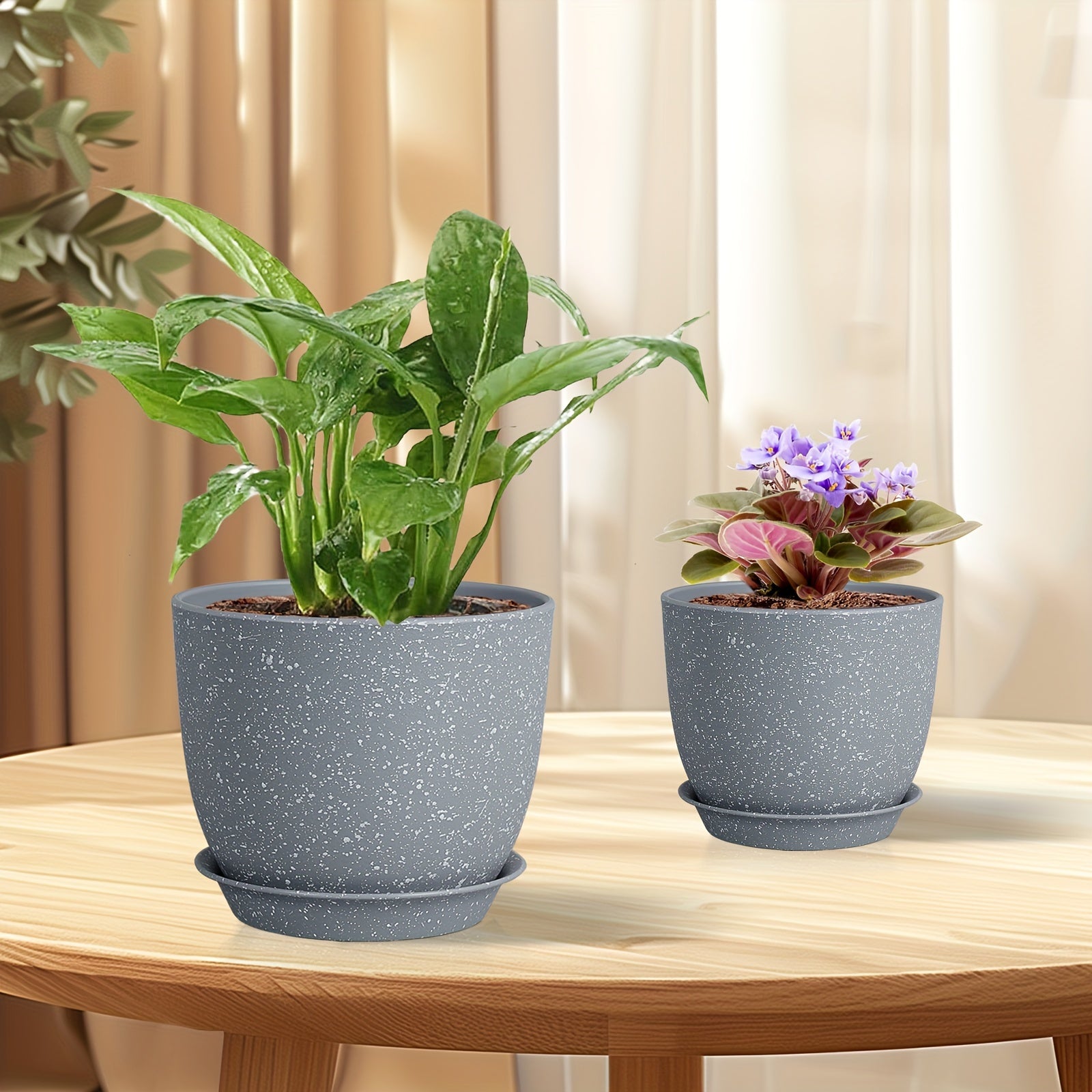 Set of 5 Self-Watering Plastic Planters with Drainage Holes for Indoor Outdoor Succulents and Houseplants