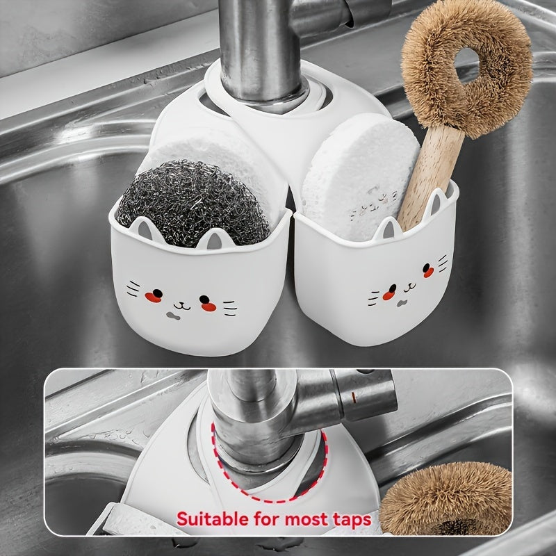 Kitchen Sink Organizer Plastic Storage Rack with Drain Basket and Sponge Holder for Bathroom and Kitchen