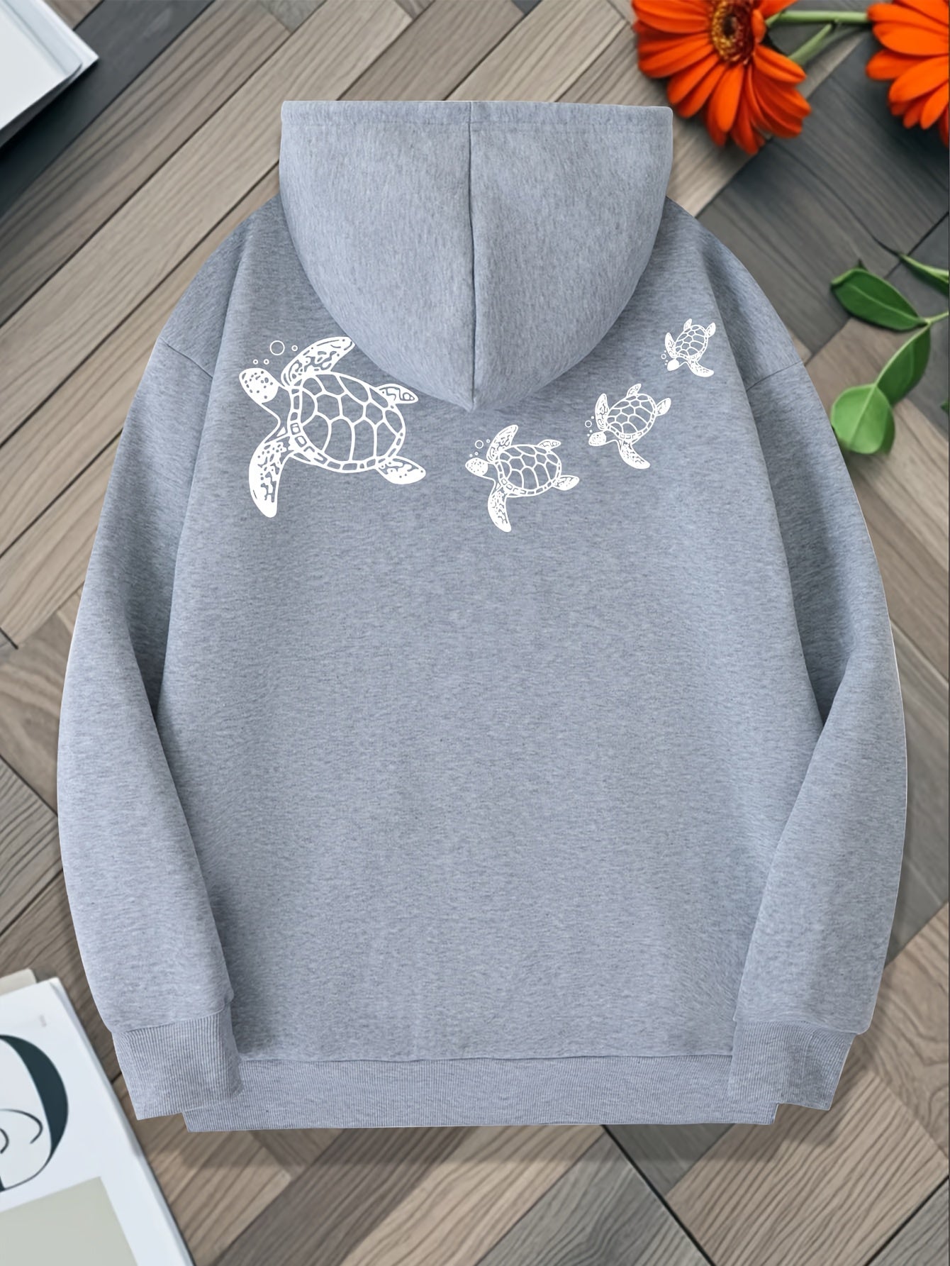 Толстовка оверсайз для женщин больших размеров с принтом морской черепахи, розовая и белая