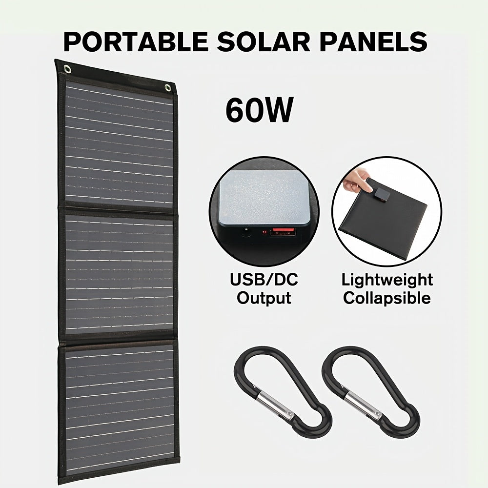Foldable Solar Power Bank 60W USB and 18V DC Outputs for Camping and Travel