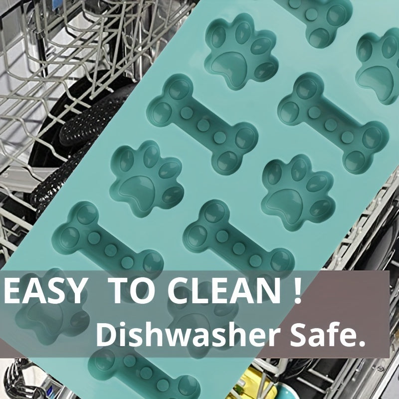 Silicone Dog Treat Mold Non-Stick Flexible Bone Paw Print Pink Blue Gray for Biscuits Ice Cubes Chocolate