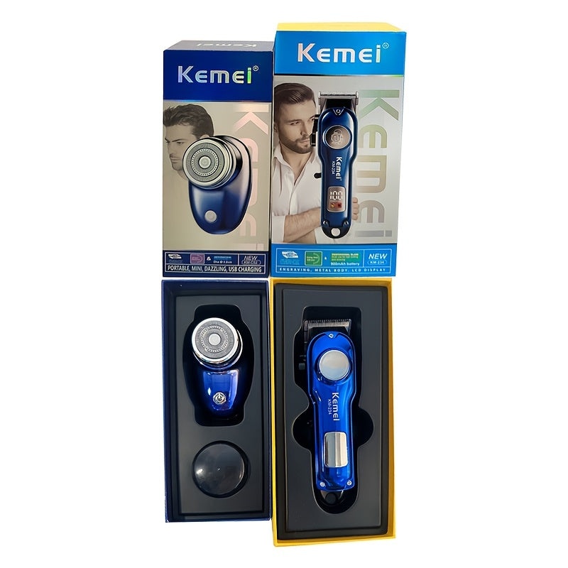 Kit de aseo para barba recargable por USB, cortapelos y afeitadora 2 en 1 portátil