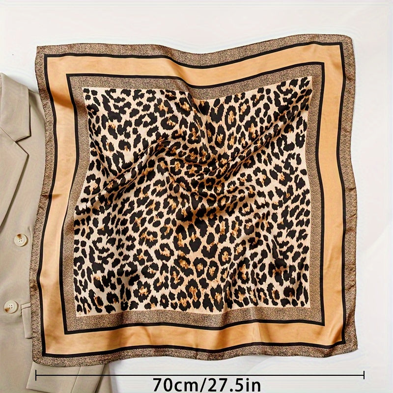 Leopard Print Polyester Scarf 70cm Versatile Headwear Fashion Accessory