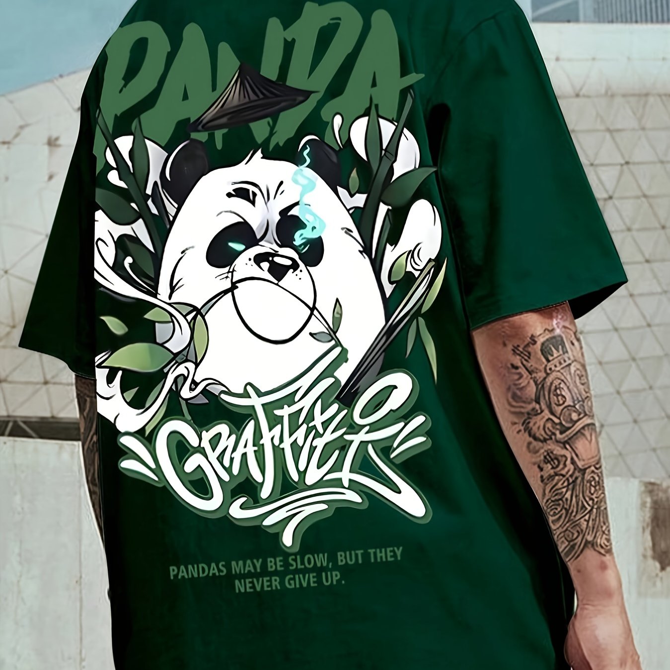 Men's Plus Size Panda Print T-Shirt Polyester Spandex Crew Neck Casual Summer