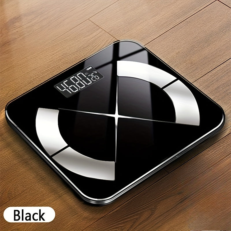 Small black body scale with battery-free operation 25 key analysis glass surface for home bathroom