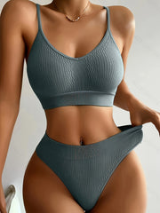 Women's Ribbed Lingerie Set Camisole Bra and Panties Underwear