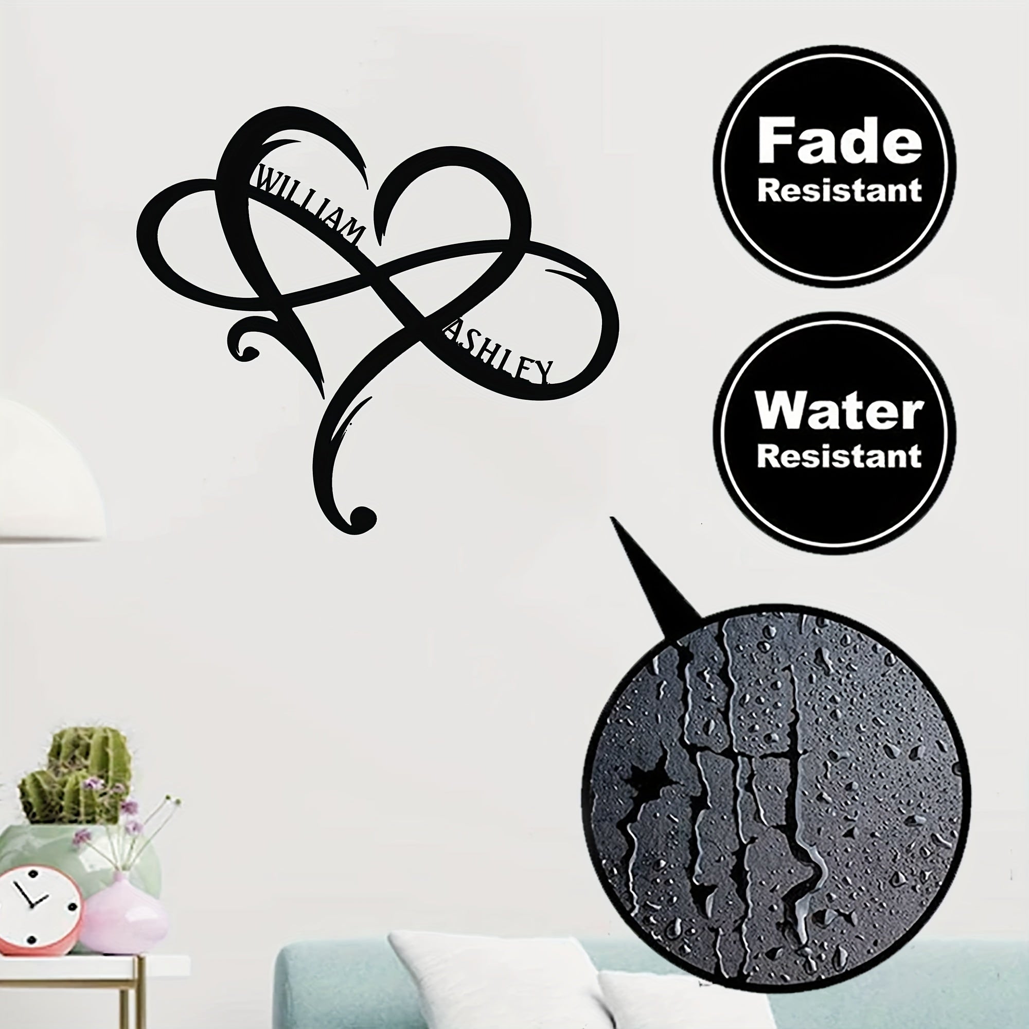 Personalized Metal Infinity Heart Wall Art with Custom Names for Wedding or Anniversary Decor