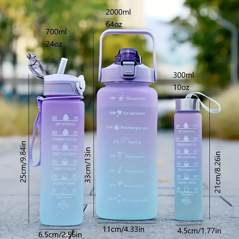 Gradient Color Frosted Water Bottle with Straw Leak-Proof 300ml 750ml 2L for Outdoor Activities
