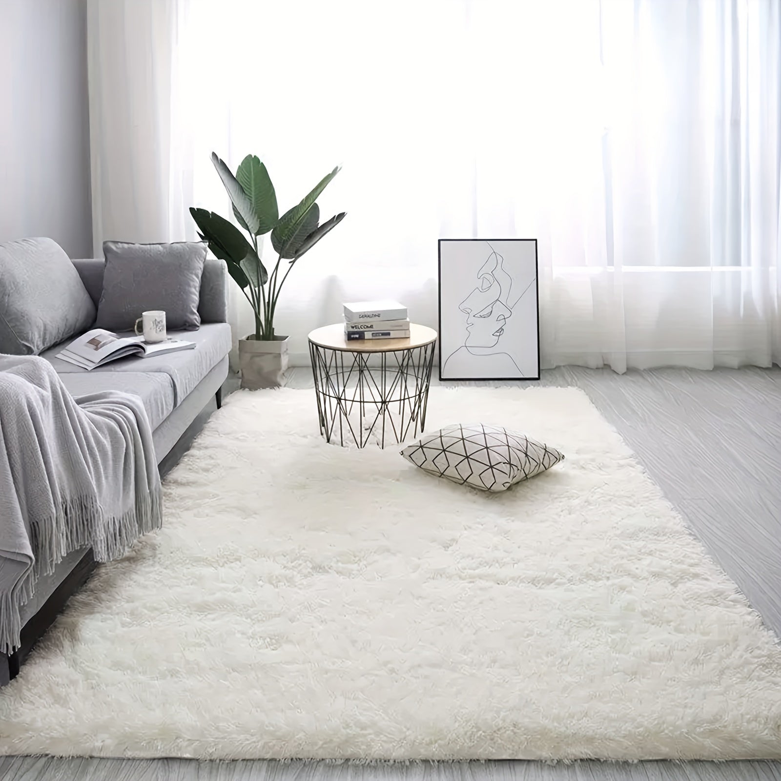 White Plush Rug Non-Slip Shaggy Throw Rug for Living Room Bedroom Nursery