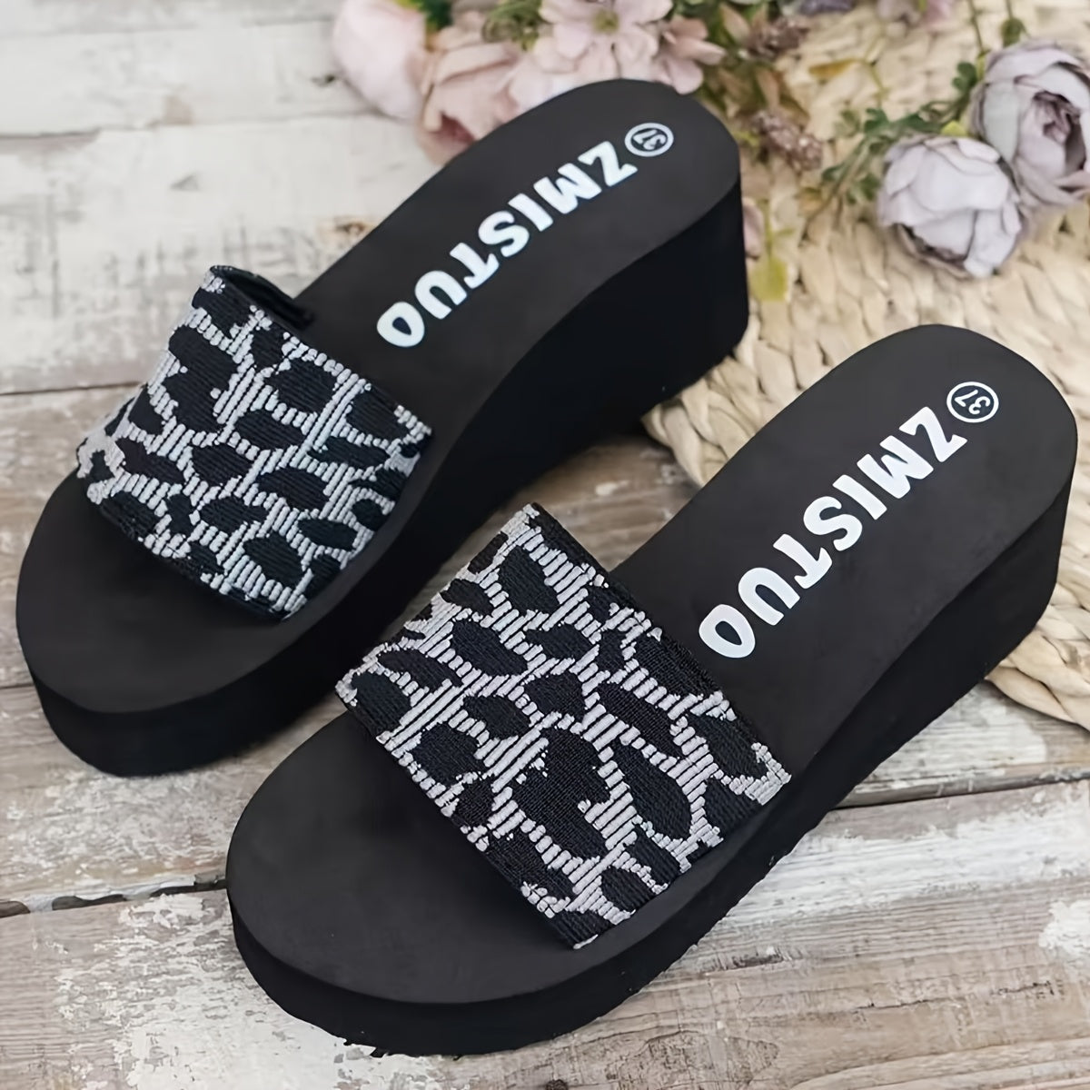Women’s Leopard Print Platform Sandals Open-Toe Summer Beach Shoes
