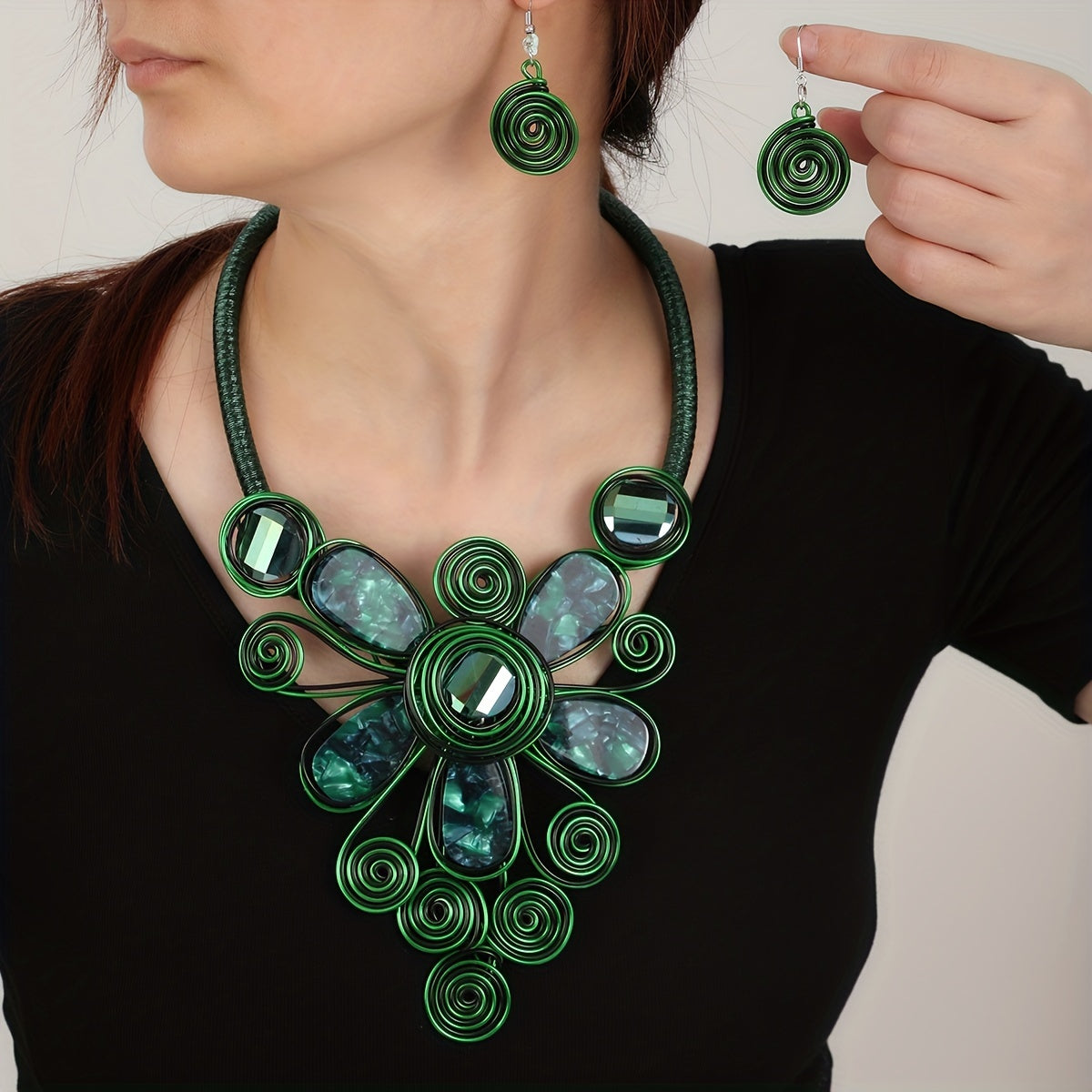 Set of 3 Bohemian Jewelry Pieces Earrings Necklace Tribal Accessories for African Bride or Party