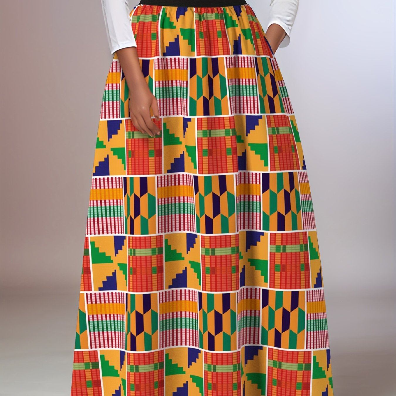 Women's Plus Size Maxi Skirt Polyester Flowy A-Line Vibrant Geometric Print