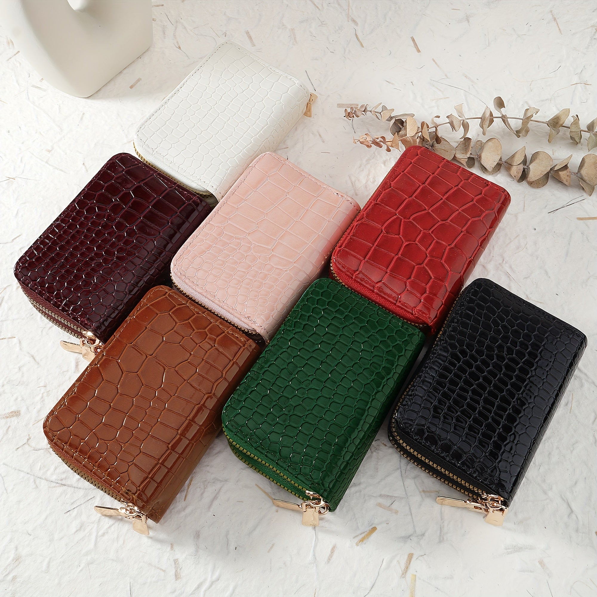 Women's Crocodile Pattern Synthetic Leather Zipper Wallet with Card Slots in Multiple Colors