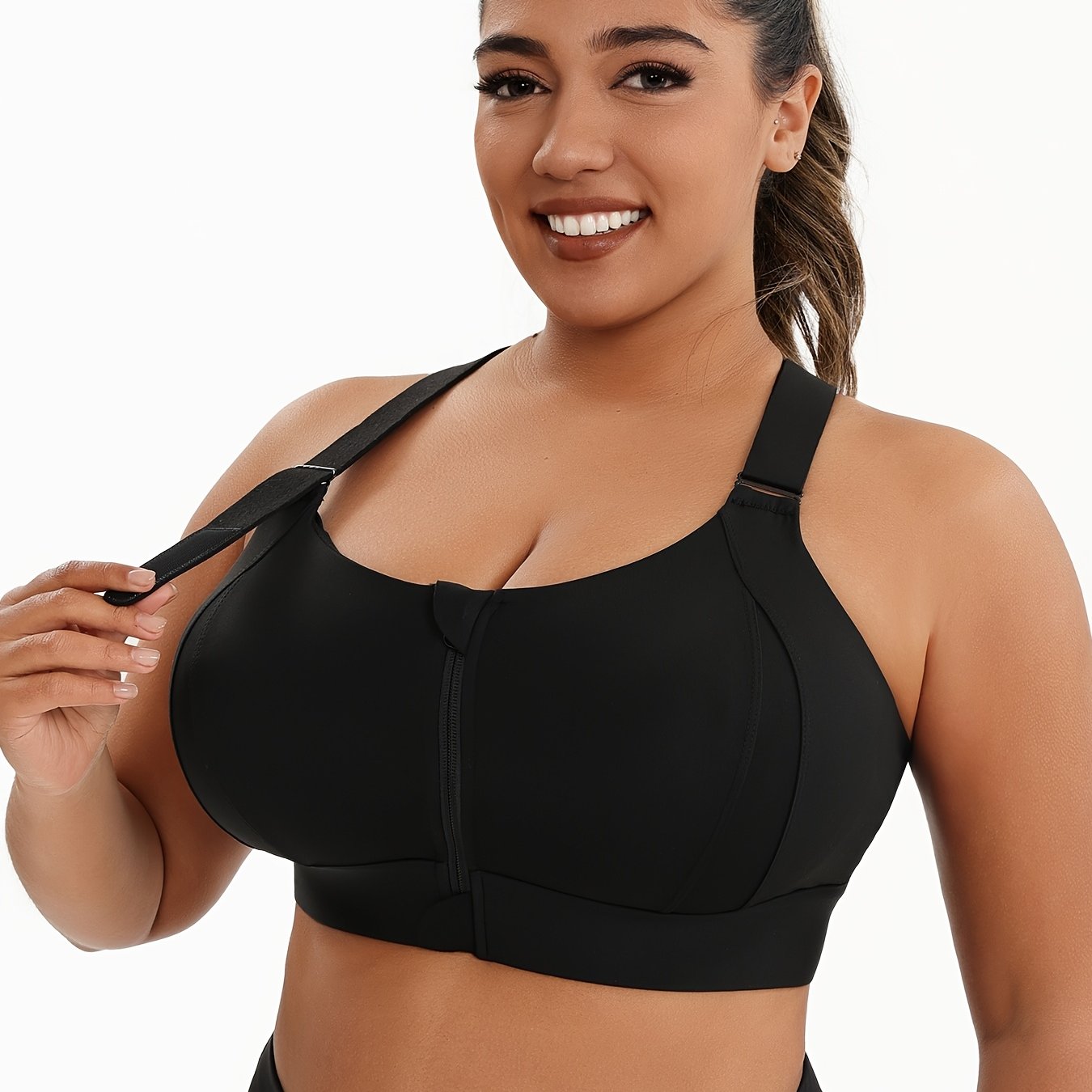 Plus Size Sports Bra with Zipper High Impact Support Adjustable Straps