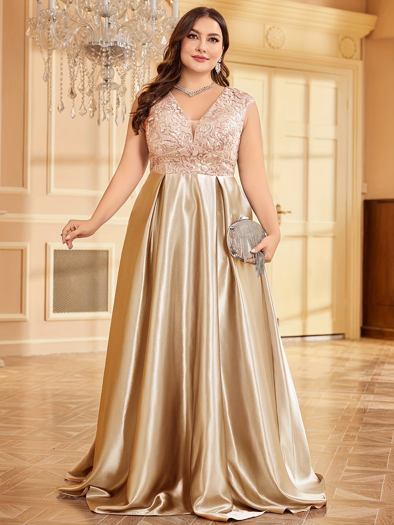 Plus Size Sequin Evening Dress Maxi Party Dress Slit Cocktail Gown