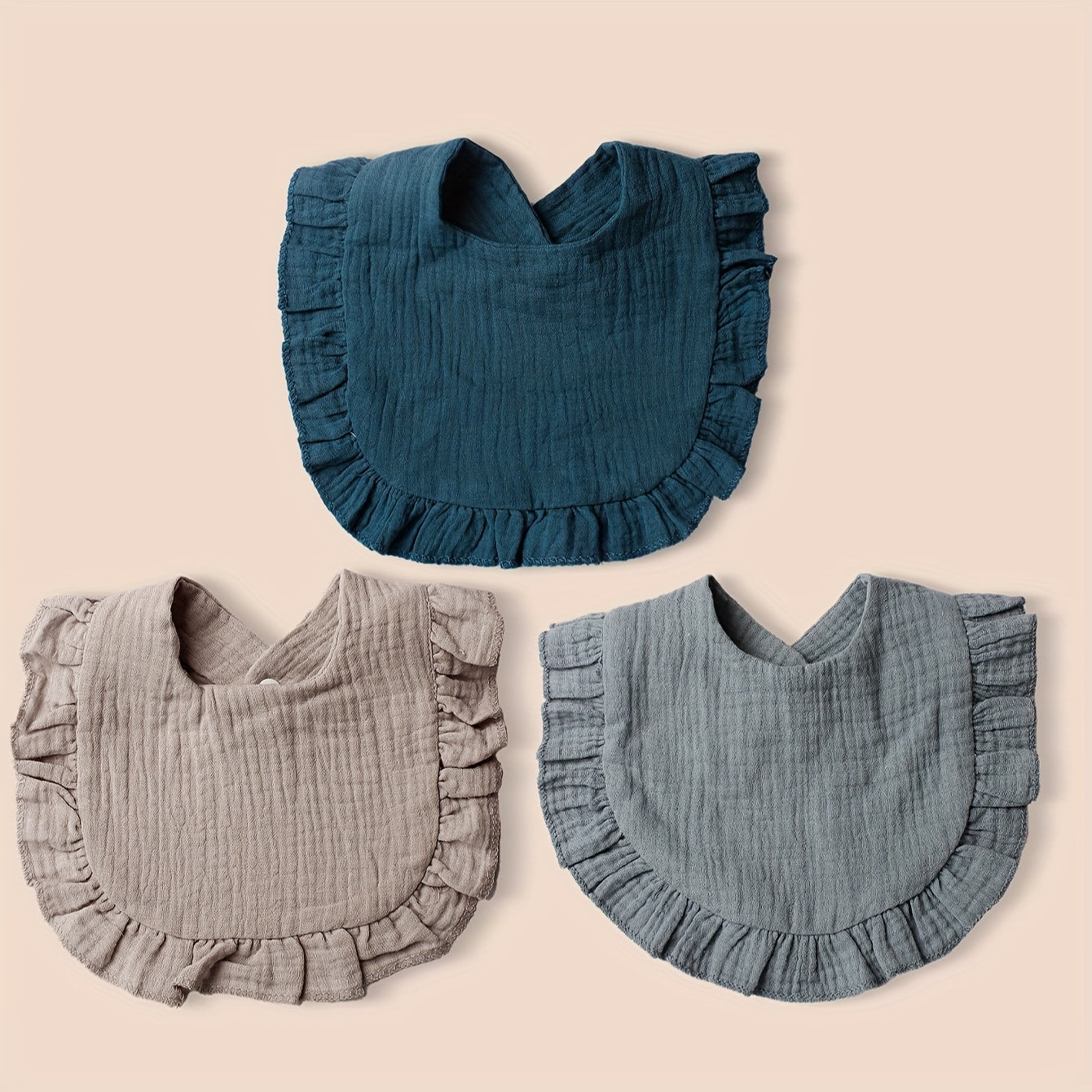 10-Pack Baby Bibs with Lace Trim Non-Waterproof Woven Polyester Snap Closure Solid Colors