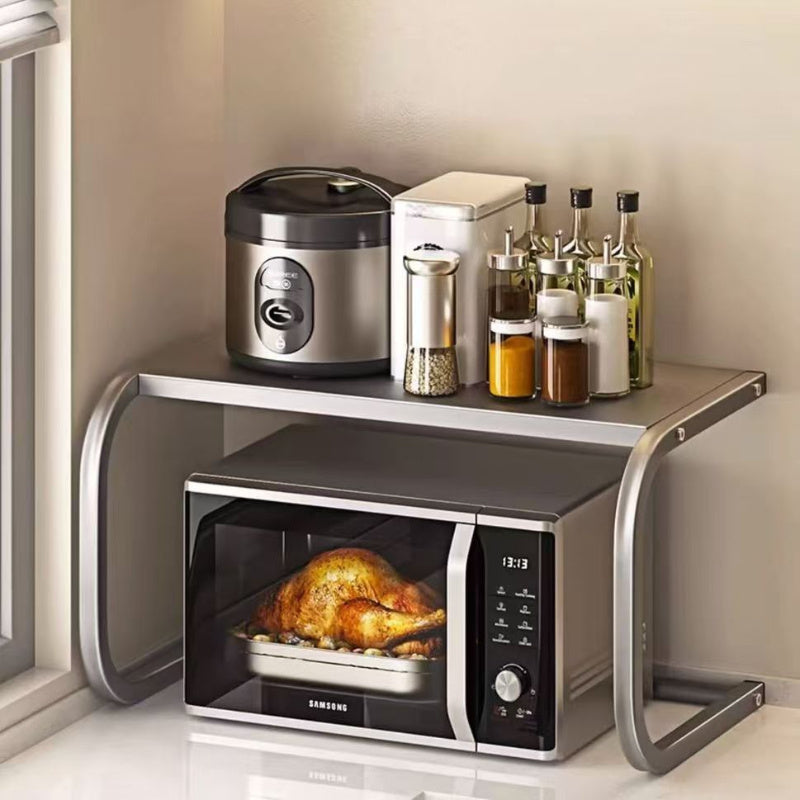 Estante organizador de cocina multiusos con soporte para microondas y almacenamiento de especias en negro, gris y blanco