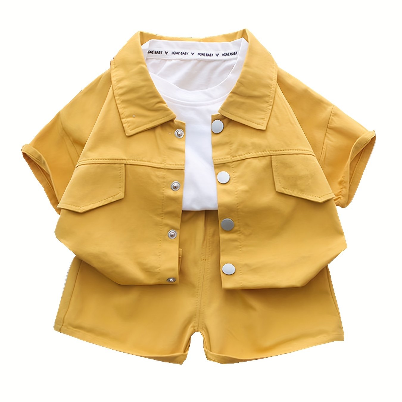 Boys Summer Cotton Shirt Set Short Sleeve Button-Up Lapel Shirt with Logo Shorts