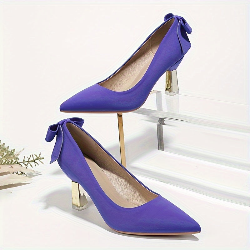 Women's Pointed Toe Chunky High Heel Pumps with Bow All-Season Dress Shoes