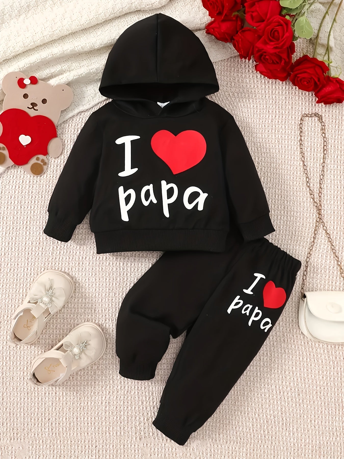 Toddler Boys Girls 2-Piece Hoodie and Pants Set Polyester I Love Papa Casual Outdoor
