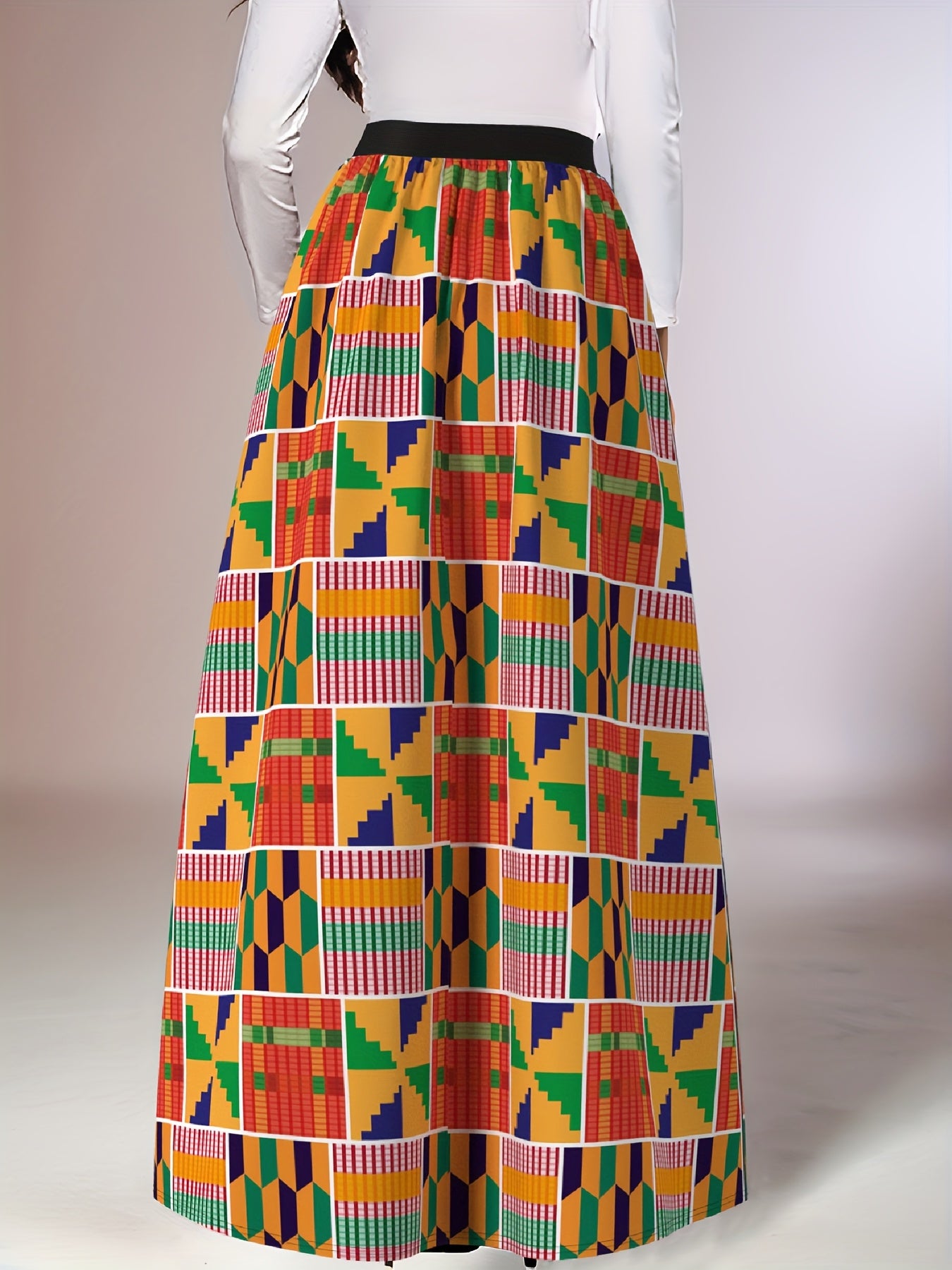 Women's Plus Size Maxi Skirt Polyester Flowy A-Line Vibrant Geometric Print