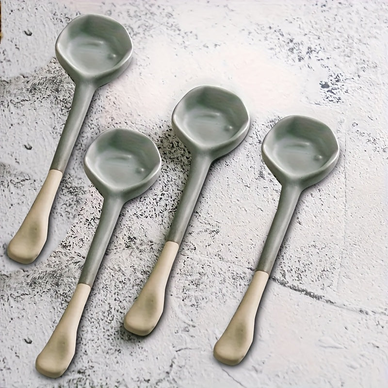 Set of 4 Retro European Ceramic Coffee Spoons Heat-Resistant Stirring Utensils