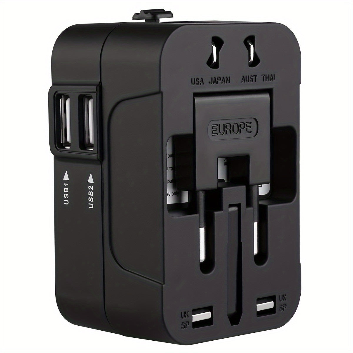 Adaptador de corriente de viaje con puertos USB duales, enchufe US UK EU, tamaño compacto, salida máxima de 36V