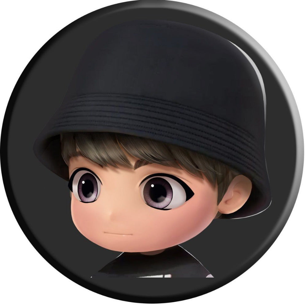 Moda ixlosmandlari uchun 7 ta K-Pop ilhomlangan dumaloq alloy broshlar to'plami, multfilm avatar dizaynlari bilan