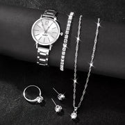 Women's Quartz Watch Jewelry Set with Synthetic Gemstones 6-Piece Gift