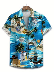 Plus Size Men's Hawaiian Shirt Short Sleeve Casual All Over Flamingo Cowboy Print Polyester
