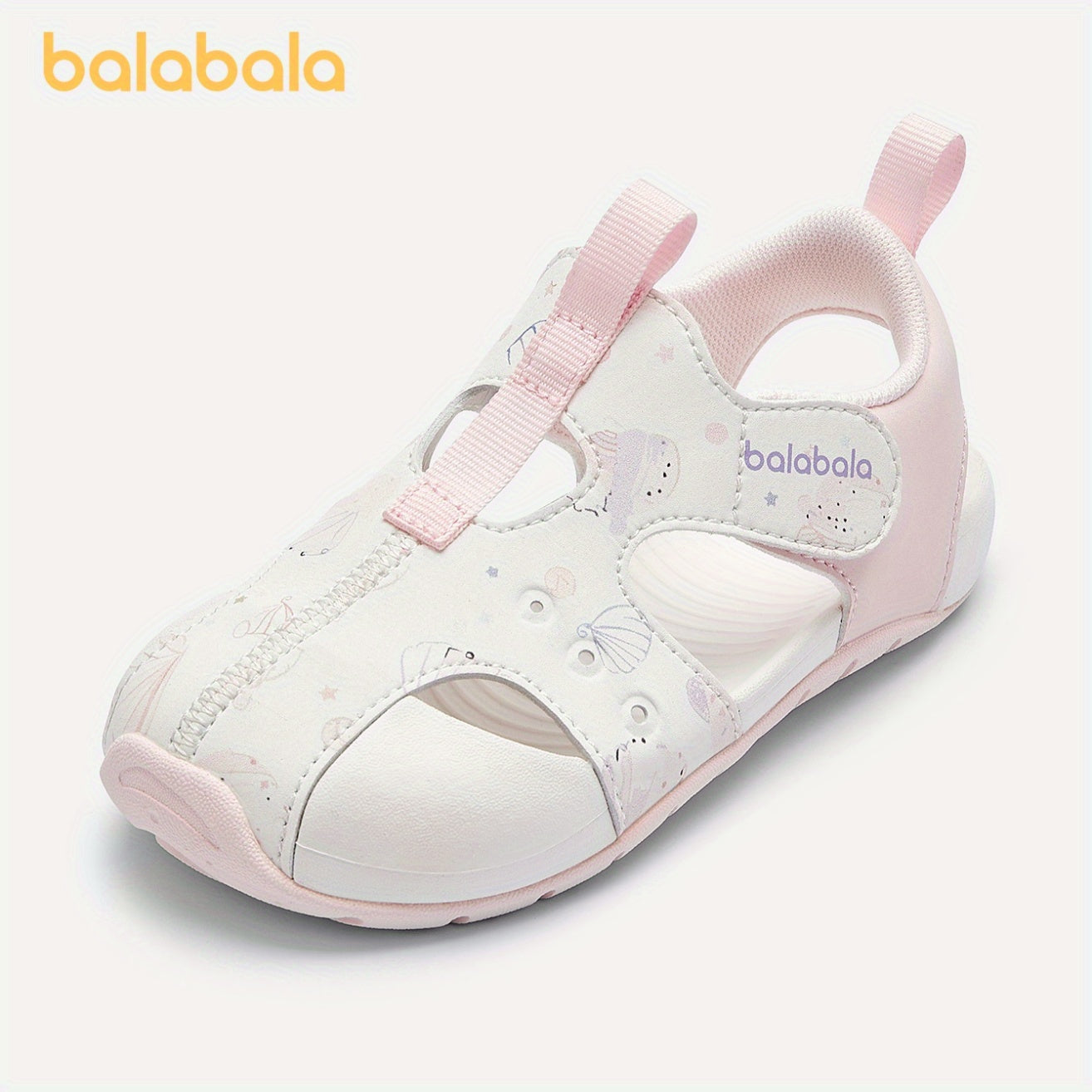 Girls Summer Sandals with Cartoon and Letter Print Lightweight Hook-and-Loop Closure Casual Beach Shoes
