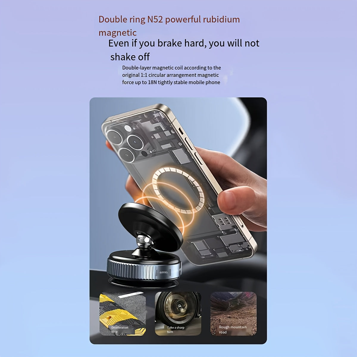 Adjustable Car Phone Holder with 360-Degree Rotation Suction Mount Magnetic Desktop Stand