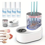 Set de limpieza eléctrica de brochas de maquillaje con luz UV, temporizador, USB y limpieza profunda