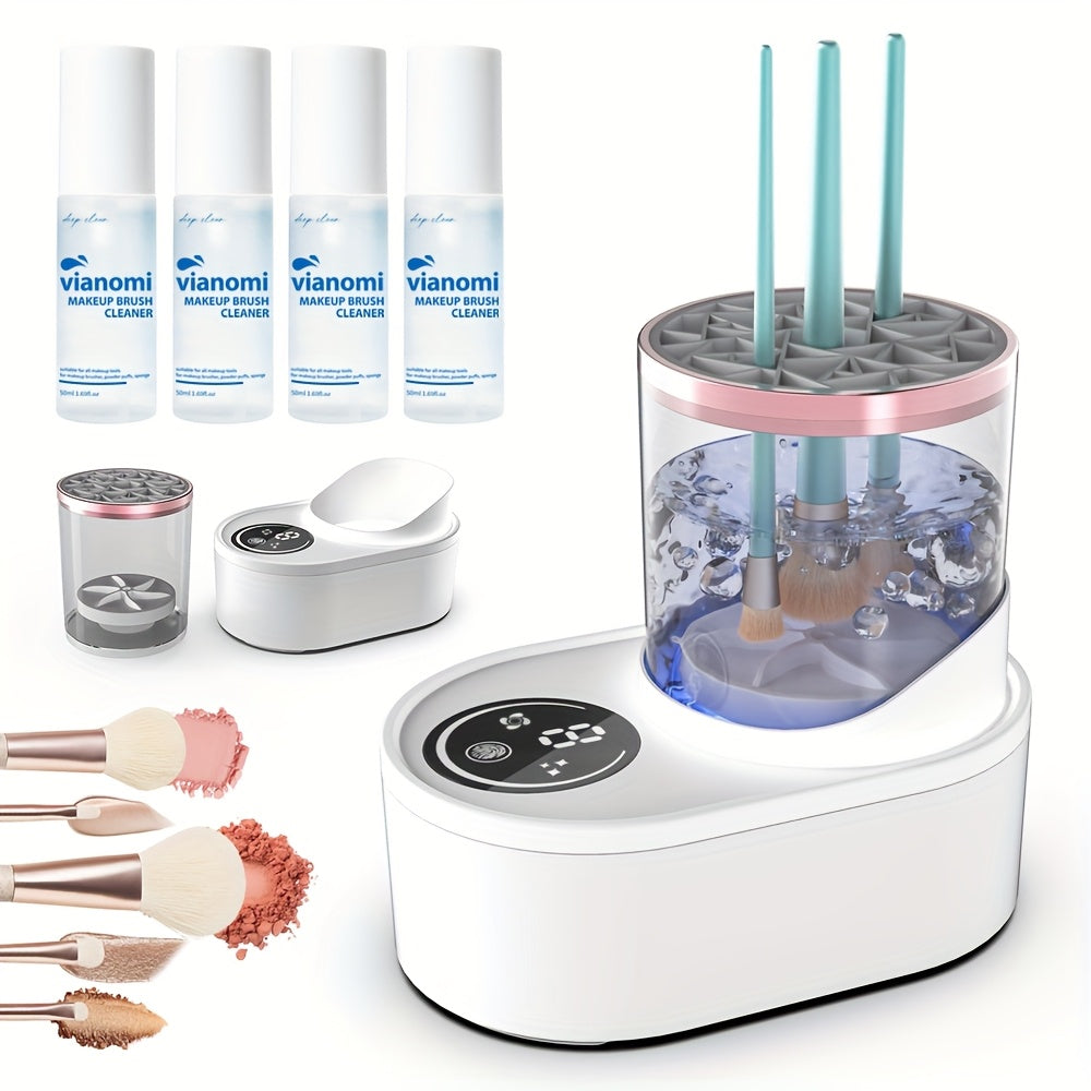 Set de limpieza eléctrica de brochas de maquillaje con luz UV, temporizador, USB y limpieza profunda