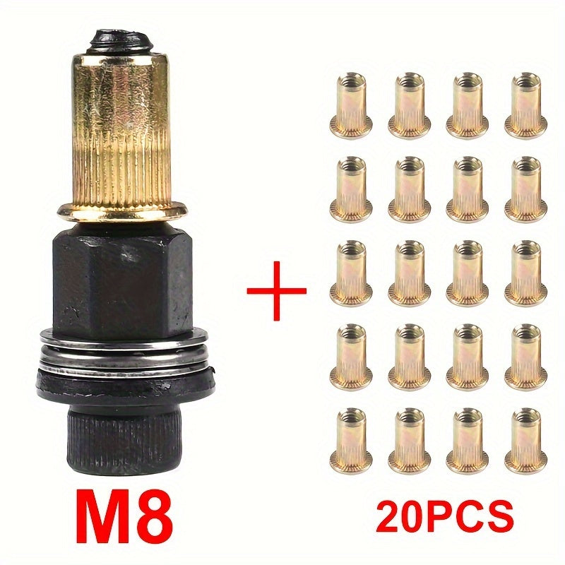 Manual Rivet Nut Puller Tool Set with Wrench and 20 Nuts