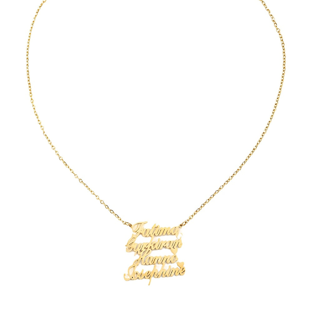Personalized Stainless Steel Multi-Name Necklace with Custom Family Letter Pendants